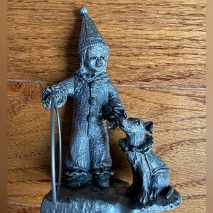Pewter Boy Clown with Dog Sculpture by Michael Ricker Signed 403/1000